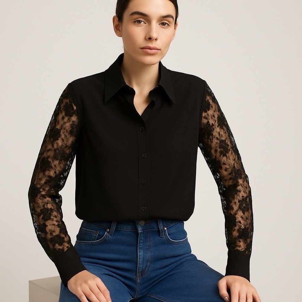Givenchy Lace Silk Blouse 4 EU 36 Black Lace Sheer Witchy Whimsigoth NWT
